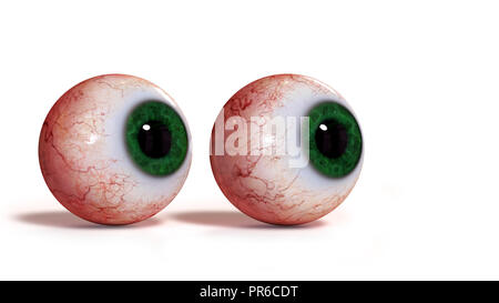two realistic human eyes with green iris, isolated on white background (3d render) Stock Photo
