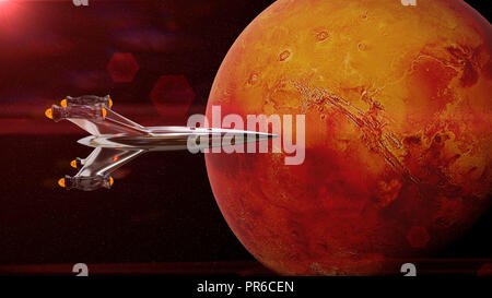 spaceship in orbit of planet Mars Stock Photo