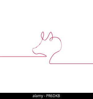 One line design silhouette of pig. Minimalistic style vector illustration. Flat style. Stock Vector