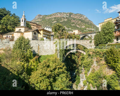 Roman bridge in Chatillon, a town in the Aosta Valley NW Italy Stock Photo