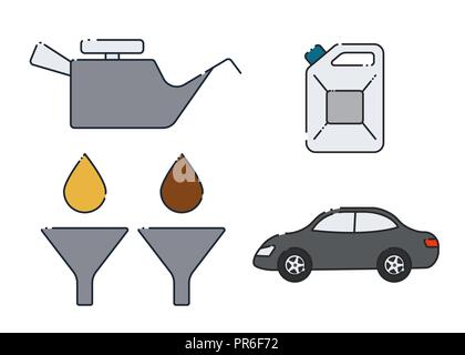 Car oil change design. A set of simple flat icons. Vector illustration. Stock Vector