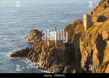 The Crown Engine Houses on the North Cornish Coast of Cornwall Stock Photo
