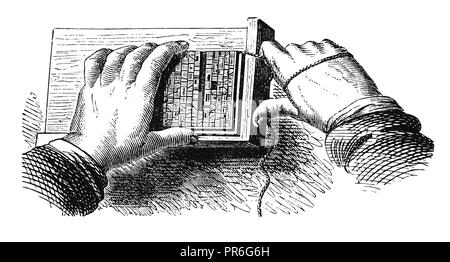 Manual typesetting in 19th century Stock Photo - Alamy