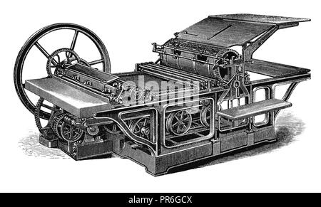 19-th century illustration of lithographic printing machine of Jos, Anger and sons. Published in Novoveki Izumi u znanosti, obrtu i umjetnosti by dr.  Stock Photo