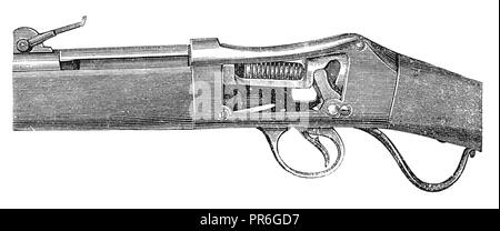 19-th century illustration of Martini-Henry's rifle. Published in 'Novoveki Izumi u znanosti, obrtu i umjetnosti' by dr. Bogoslav Sulek Stock Photo