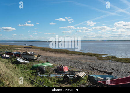 Afternoon sunlight in September at Lytham St Annes on the Fylde coast, Lancashire, England, UK with colourful boats on the beach. Stock Photo