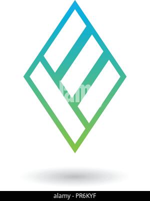 Vector Illustration of Blue and Green Diamond Shaped Letter E isolated on a White Background Stock Vector