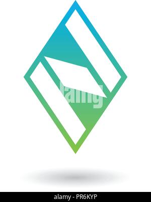 Vector Illustration of Blue and Green Diamond Shaped Letter N isolated on a White Background Stock Vector