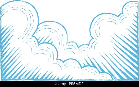 Illustration of Blue Vectorized Ink Sketch of Clouds isolated on a White Background Stock Vector