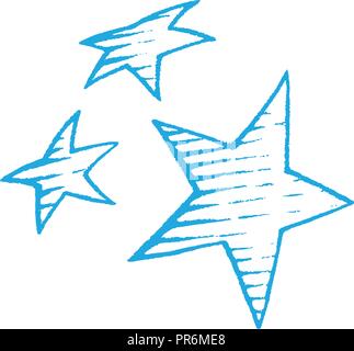 Illustration of Blue Vectorized Ink Sketch of Stars isolated on a White Background Stock Vector