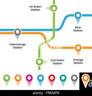 Vector Illustration of Colorful Metro Station Markers isolated on a white background Stock Vector