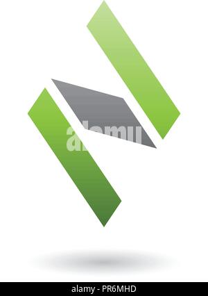 Vector Illustration of Green and Black Diamond Shaped Letter N isolated on a White Background Stock Vector