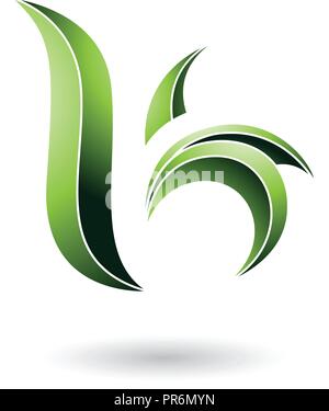 Vector Illustration of Green Striped Leaf Shaped Letter B or K isolated on a White Background Stock Vector