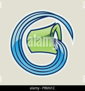 Cartoon Icon of Green Water Bucket isolated on a White Background Stock Vector