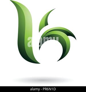 Vector Illustration of Green Wavy Leaf Shaped Letter B or K isolated on a White Background Stock Vector