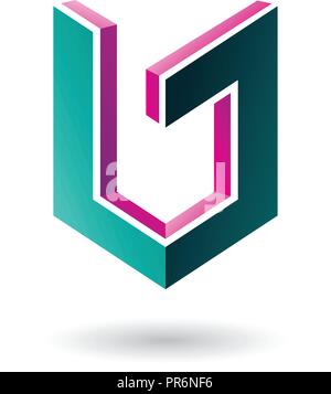 Vector Illustration of Magenta and Green Shield Like 3d Shape isolated on a White Background Stock Vector