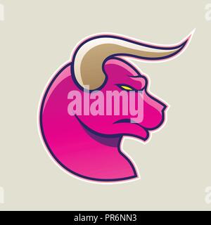 Vector Illustration of Magenta Cartoon Bull Icon isolated on a White Background Stock Vector