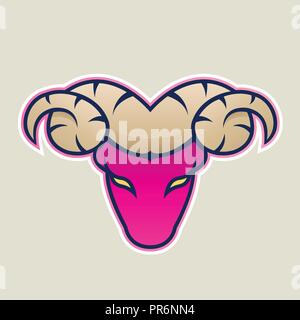 Vector Illustration of Magenta Aries or Ram Cartoon Icon isolated on a White Background Stock Vector