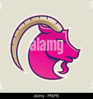 Vector Illustration of Magenta Goat wýth a Long Horn Icon isolated on a White Background Stock Vector