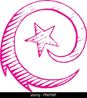 Illustration of Magenta Vectorized Ink Sketch of Shooting Star isolated on a White Background Stock Vector