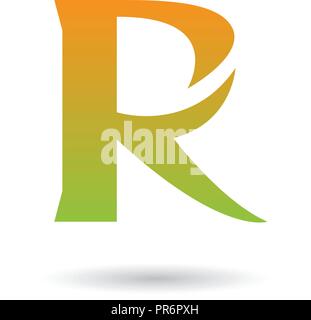 Vector Illustration of Orange and Green Gradient R with a Spiky Tail isolated on a White Background Stock Vector