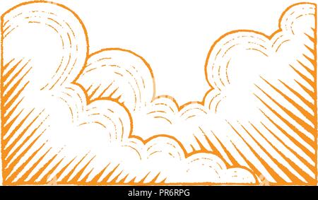 Illustration of Orange Vectorized Ink Sketch of Clouds isolated on a White Background Stock Vector