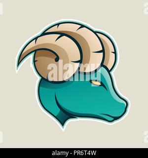 Vector Illustration of Persian Green Aries or Ram Cartoon Icon Side View isolated on a White Background Stock Vector