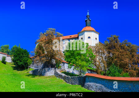 Loka Castle. Skofja Loka.  Upper Carniola region. Slovenia, Europe. Stock Photo