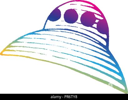 Illustration of Rainbow Colored Vectorized Ink Sketch of Alien Ship isolated on a White Background Stock Vector