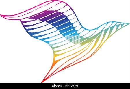 Illustration of Rainbow Colored Vectorized Ink Sketch of Eagle isolated on a White Background Stock Vector