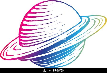 Illustration of Rainbow Colored Vectorized Ink Sketch of Planet isolated on a White Background Stock Vector
