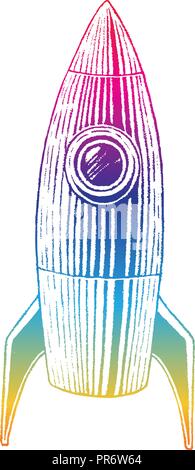 Illustration of Rainbow Colored Vectorized Ink Sketch of Rocket isolated on a White Background Stock Vector