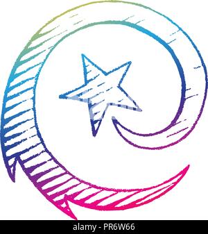 Rainbow Colored Vector Illustration of a Scratchboard Style Ink Drawing of a Shooting Star isolated on a White Background Stock Vector