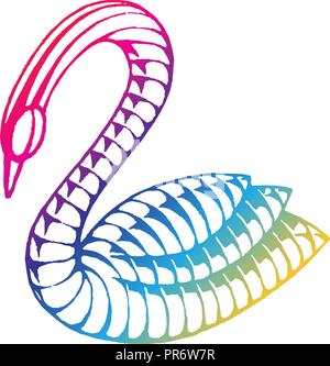 Illustration of Rainbow Colored Vectorized Ink Sketch of Swan isolated on a White Background Stock Vector
