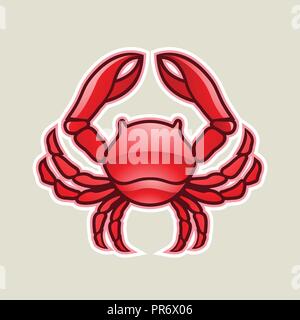 Vector Illustration of Red Glossy Crab or Cancer Icon isolated on a White Background Stock Vector
