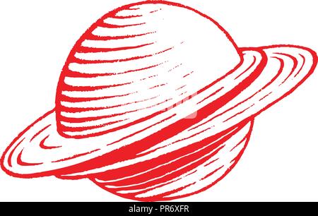 Illustration of Red Vectorized Ink Sketch of Planet isolated on a White Background Stock Vector