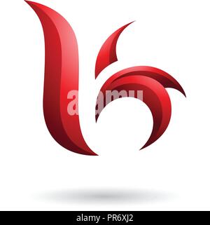 Vector Illustration of Red Wavy Leaf Shaped Letter B or K isolated on a White Background Stock Vector
