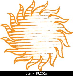 Illustration of Yellow Vectorized Ink Sketch of Sun isolated on a White Background Stock Vector