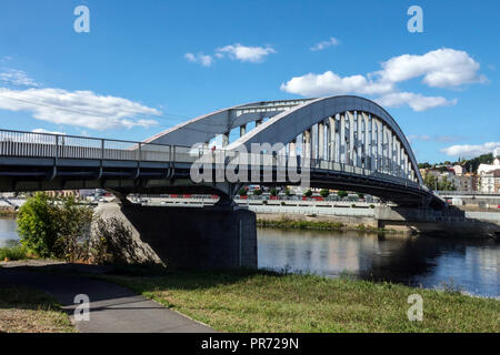 Aussig Massacre Bridge ethnic cleansing (1945) across the River Elbe, Usti Nad Labem, Czech Republic Stock Photo