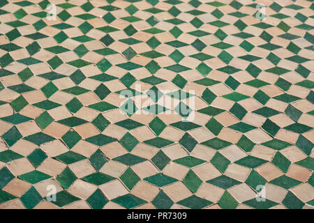 3d cube pattern on old mosaic table  - Stock Photo
