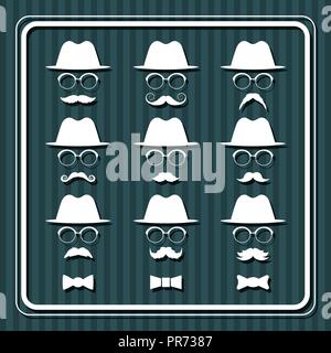 Set of men images with hats and mustaches. Vector illustration,. Stock Vector