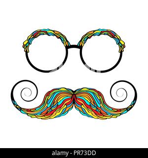 Man glass and mustache colorful image. Vector illustration,. Stock Vector