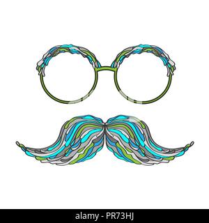 Man glass and mustache colorful image. Vector illustration. Stock Vector