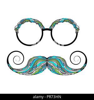 Man glass and mustache colorful image. Vector illustration. Stock Vector
