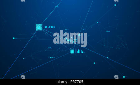 Blockchain network concept.Isometric digital blocks security connection with Distributed ledger technology , Block chain and computer connection. Stock Photo