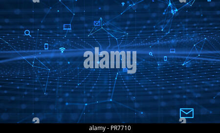Growing Global Network And Data Connections Concept.Scientific Technology Data Network Surrounding Global Connectivity. Stock Photo
