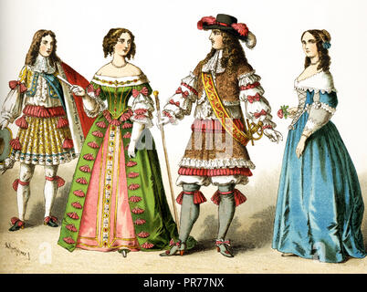 Fashion, clothing in France at the time of Louis XIV, from left, King Louis  XIV around 1660, illustration, France Stock Photo - Alamy