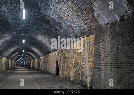 Inside the Litton tunnel, on the Monsal trail, in the Peak District, Derbyshire Stock Photo