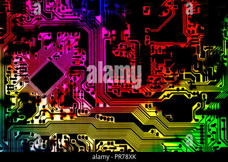 Abstract image of a circuit board with multi-coloured spectrum design Stock Photo