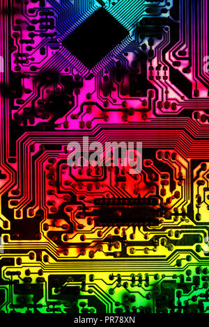 Abstract image of a circuit board with multi-coloured spectrum design Stock Photo